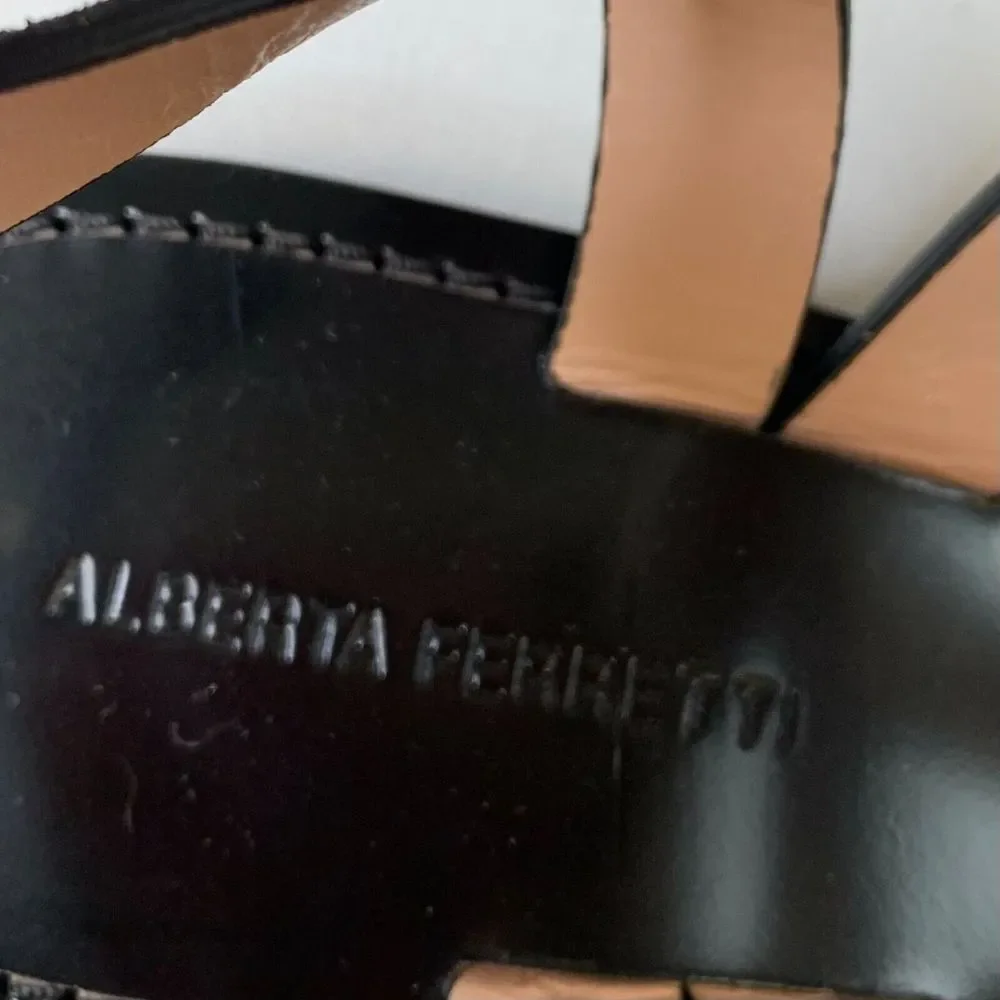 Alberta Ferretti Womens Gladiator Flat Sandal Black Suede Ankle Strap Shoes 6/37